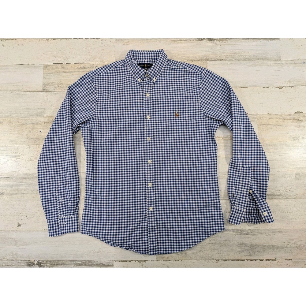 Ralph Lauren Shirt Mens Medium Slim Fit Blue Gingham Check Flesh Pony OCBD
